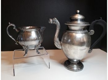 Vintage Silver Dragon Tea Pot & Silver Creamer