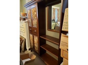 Vintage Antique Free Standing Coat Closet With Mirror And 3 Storage Shelves.