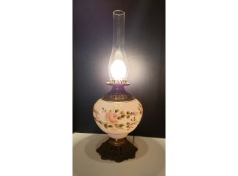 Vintage Gone With The Wind Lamp - Beautiful Painted Rose Pattern On Base