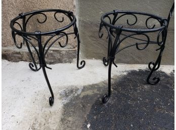 Two Heavy Smaller Iron Metal Round Plant Stands