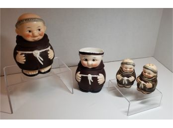 Antique Set Of Ceramic Monks ~  Cream & Sugar - Salt & Pepper So Cute!