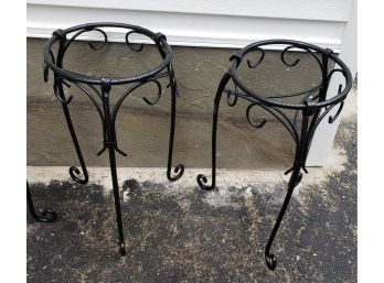 Two Heavy Large Iron Metal Round Plant Stands