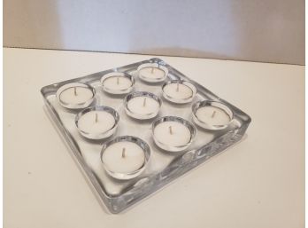 Heavy Thick Glass 9 Tea Light /Hole Glass Candle Holder