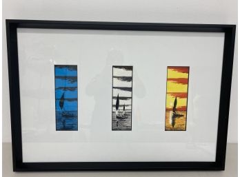 Framed Trio Of Watercolor Sailboats