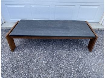 Vintage Mid Century Modern Wood And Slate Coffee Table