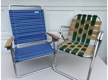 2 Aluminum Folding Chairs For The Beach And Lawn