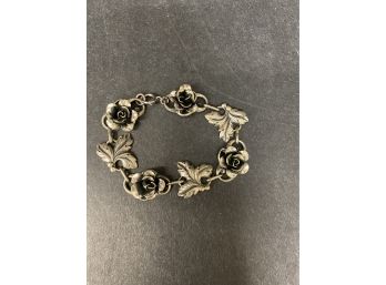 Sterling Silver Rose Link Bracelet