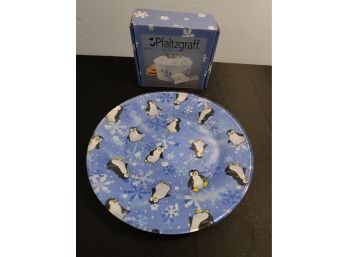 Fun Blue Penguin Serving Plate And New Pfaltzgraff Winter Frost Dip Set