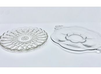 Set Of 2 Vintage Clear Glass Serving Plates