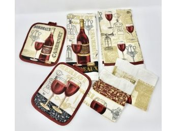 Red Wine Themed Kitchen Towels & Pot Holders Set