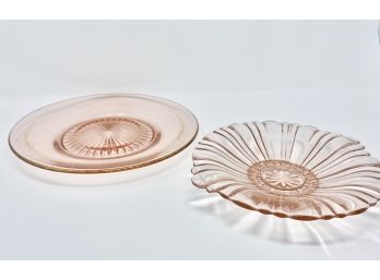 Set Of 2 Vintage Pink Glass Serving Plates