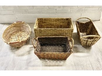 Lot Of 4 Woven Storage Baskets With Handles