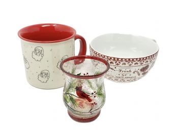 Christmas Themed Lot - Mugs & Candle Holder. Pier 1 & More