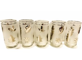 Set Of 5 Decorative Clear Glassed With Gold Leaf Accents