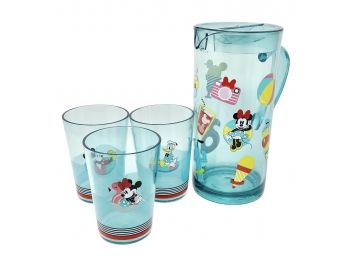 Walt Disney Mickey & Friends Summer Serving Pitcher With 3 Matching Glasses