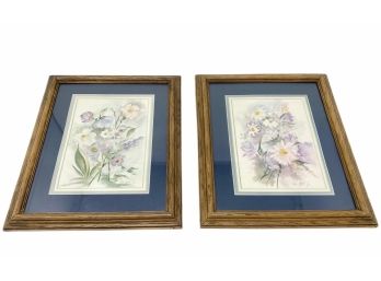 Set Of 2 Vintage Framed & Signed Floral Art Prints