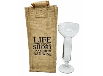 Decorative Burlap Wine Bag Handles With Hollow Stemmed Cocktail Glass.