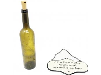 Decorative Glass Light Up Wine Bottle & Friendship Sign