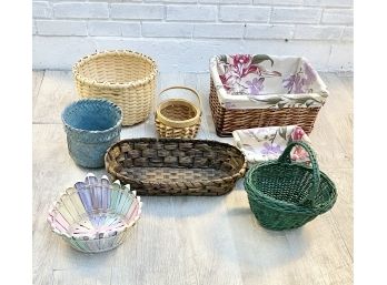 Lot Of 8 Assorted Decorative Baskets - Wicker, Handles, Lined & More
