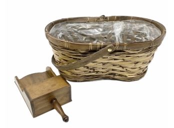 Lined Basket With Handle & Wood Wall Hanging Letter Holder