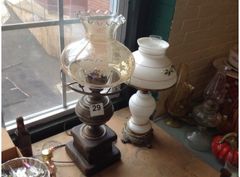 Two Vintage Glass Lamps And Assorted Glassware