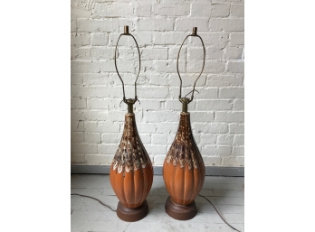 Fabulous Mid Century Modern Brown Drip Ceramic Lamps