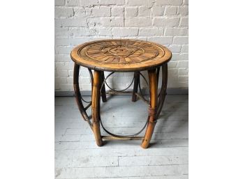 Vintage Inlaid Rattan Style Side Table