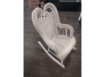 Vintage White Wicker Victorian Styled Children's Rocking Armchair