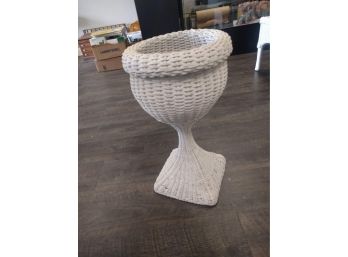 White Wicker Standing Planter