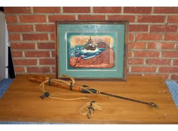 Decorative Harpoon & Framed Fishing Print