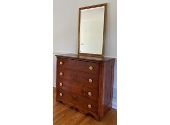 Antique  Dresser With Gold Painted Knobs, Knapp Joint  & Mirror