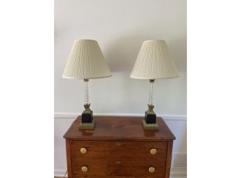 Glass And Brass Table Lamps Pair