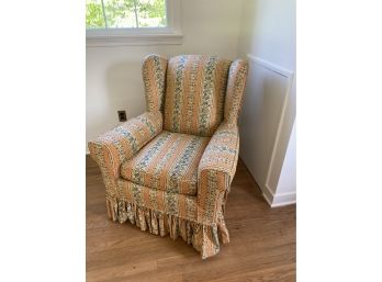 Wing Back Chair Wood Legs Slipcover Floral Pattern