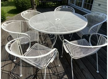 Vintage Wrought Iron Mid Century Patio Table With Six Chairs