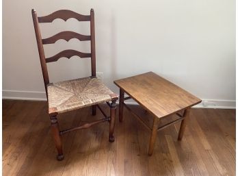 Two Pieces Lot Woven Rush Seat Side Chair And Small Side Table