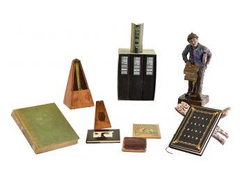 Antique Metronome De Maelzel By Seth Thomas Clocks, Boy Sculpture, Carved Wood Book Holder And More