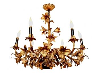 Stunning Italian 1960s Gilt Bronze Floral Six Light Chandelier