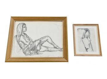 Pair Of Ink Drawings Of A Woman By Suzanne De Barst