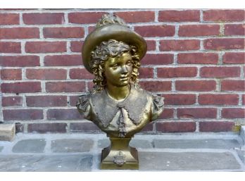 Signed 19th Century Ernest Rancoulet (1870-1915) French Bronze Gilt Bust Of A Little Girl