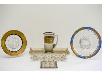 Collection Of Gilt Plates,Platters, And Jug