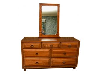 Mid Century Seven Drawer Wooden Dresser With Mirror