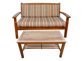 Teak Loveseat With Cushions And Matching Coffee Table