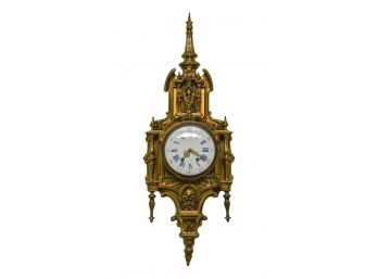 Antique French H. Pfister Toulouse Bronze Wall Clock With Porcelain Face And Original Key