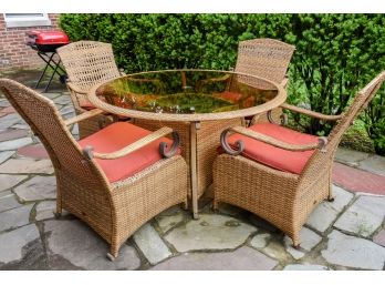 Hampton Bay Wicker Patio Table And Four Chairs With Umbrella Stand