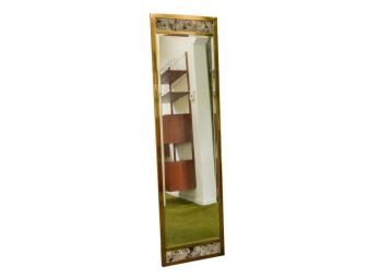 MCM Mastercraft Brass Framed Beveled Edge Mirror With A Marble Inlay Design