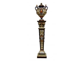 Beautiful Ornate Rorstrand Swedish Majolica Pedestal With Covered Urn