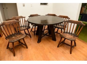 Vintage Solid Wood Dining Room Table With Six Chairs