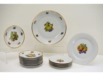 Set Of Eleven German Kahla Fruit Designed Plates And Set Of Six Bavarian Fruit Designed Plates