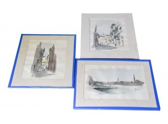 Set Of Three Signed Watercolor Paintings