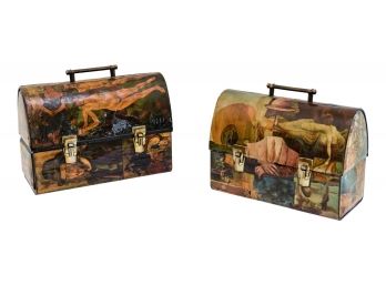 Pair Of Decoupage Lunch Boxes